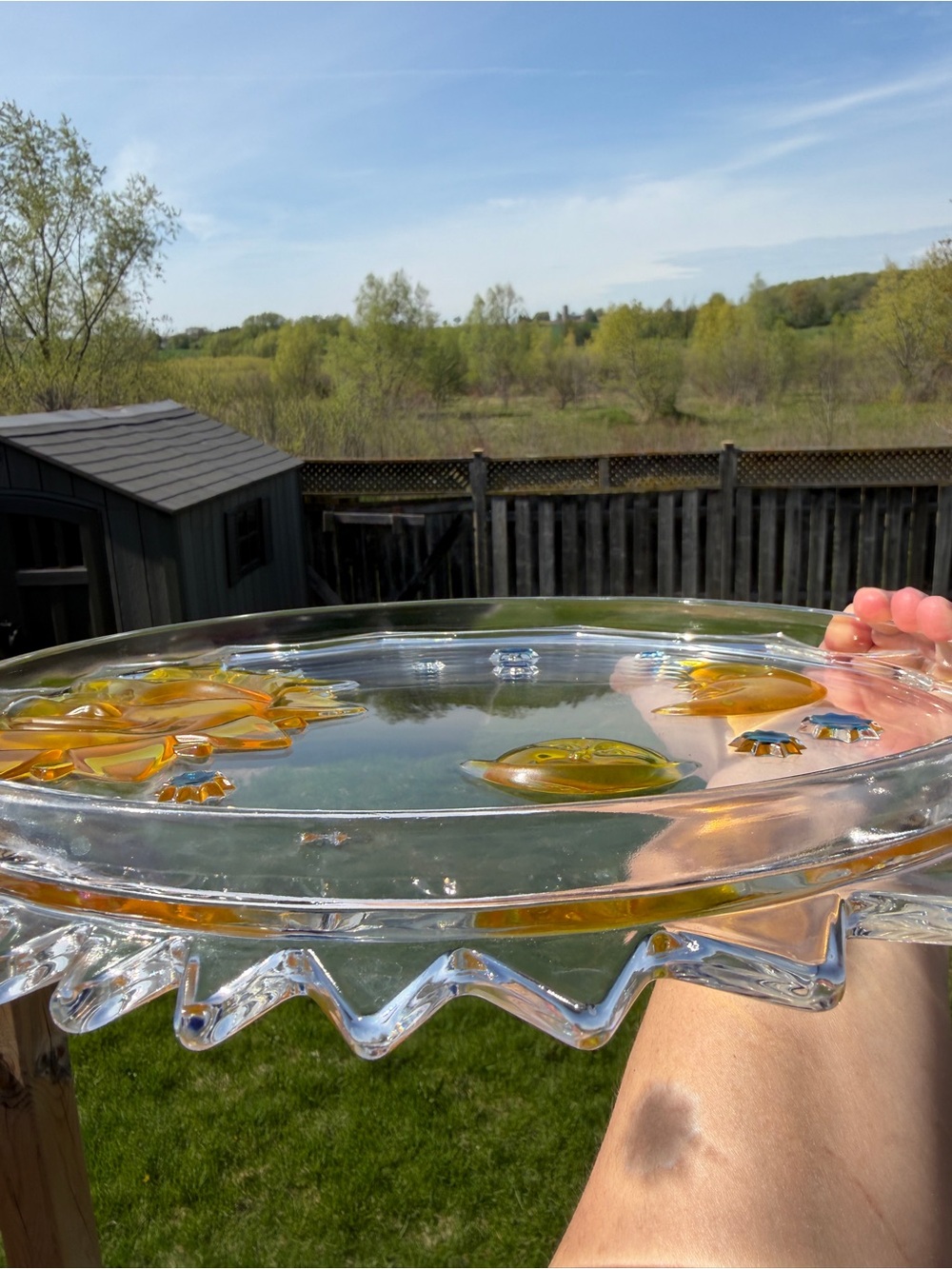 Vintage Celestial Sun Moon Glass Tray 12” Amber Blue Stars Decorative Plate - Picture 15 of 16